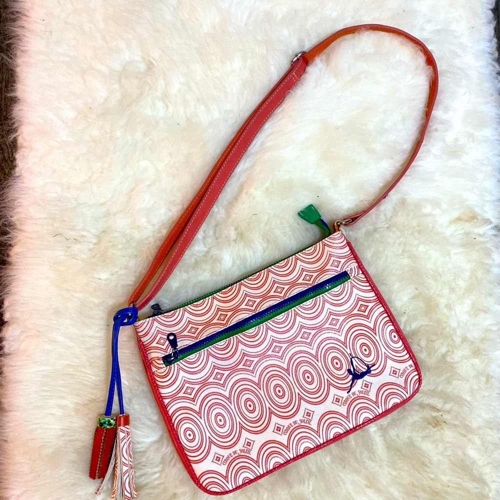 Vintage Cirque Du Soleil Orange Red navy circular pattern cross body purse bag